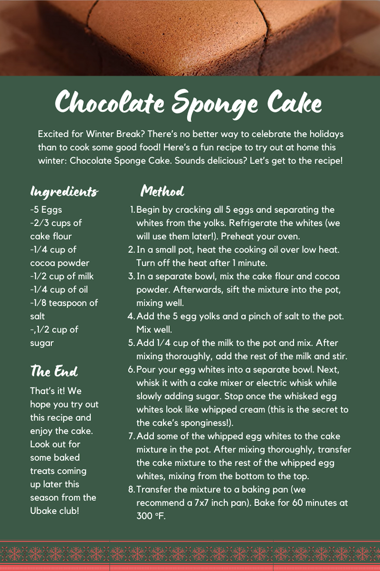Chocolate Sponge Cake Recipe From U-Bake!